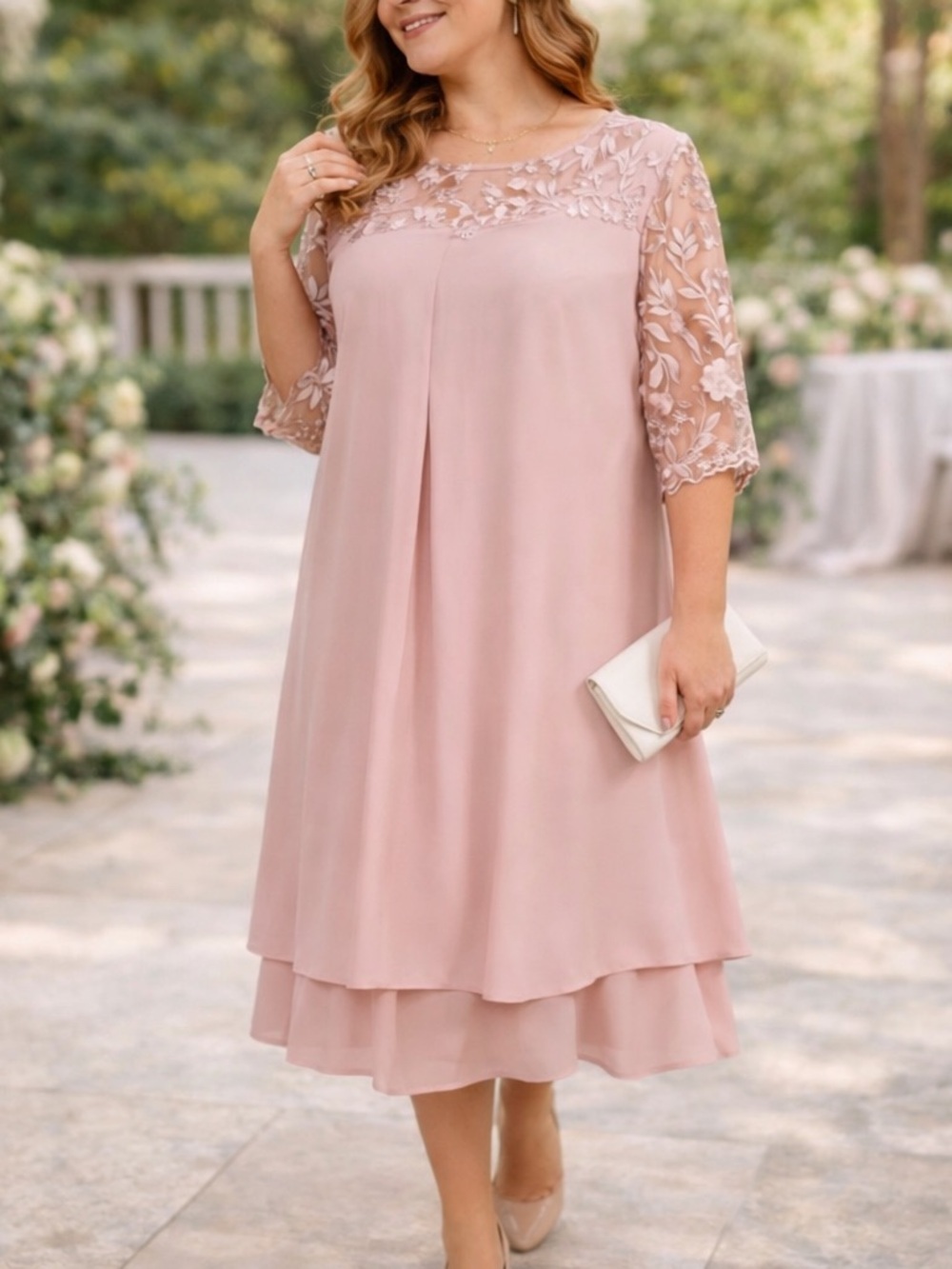 Embroidered Floral Lace Half Sleeve Flowing Elegance NWT Size Large